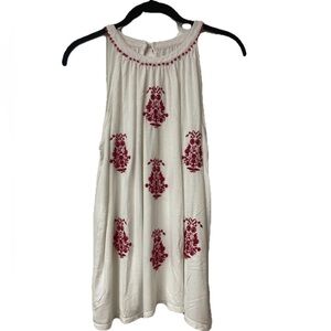Loft Sleeveless Blouse Red and White Embroidered Size M